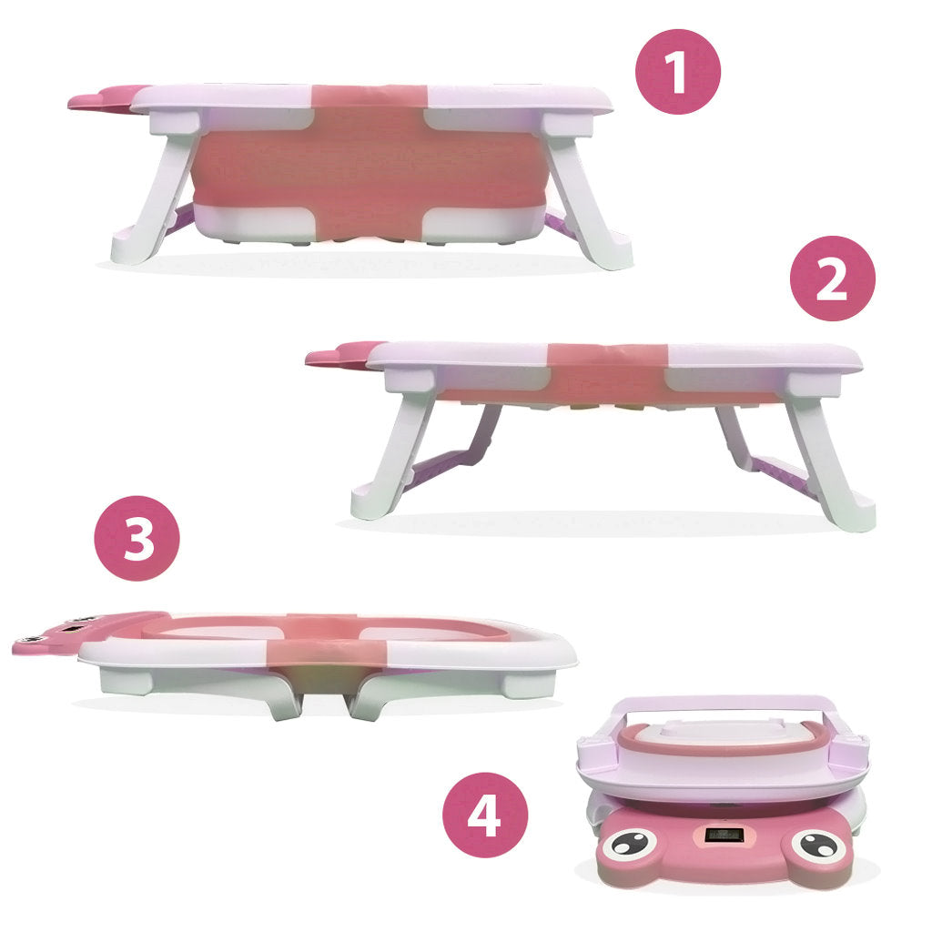 Bathby Bañera Plegable Para Bebés Recién Nacidos, Cojín Rana, Termómetro, Patas Antideslizantes (rosa Rana)