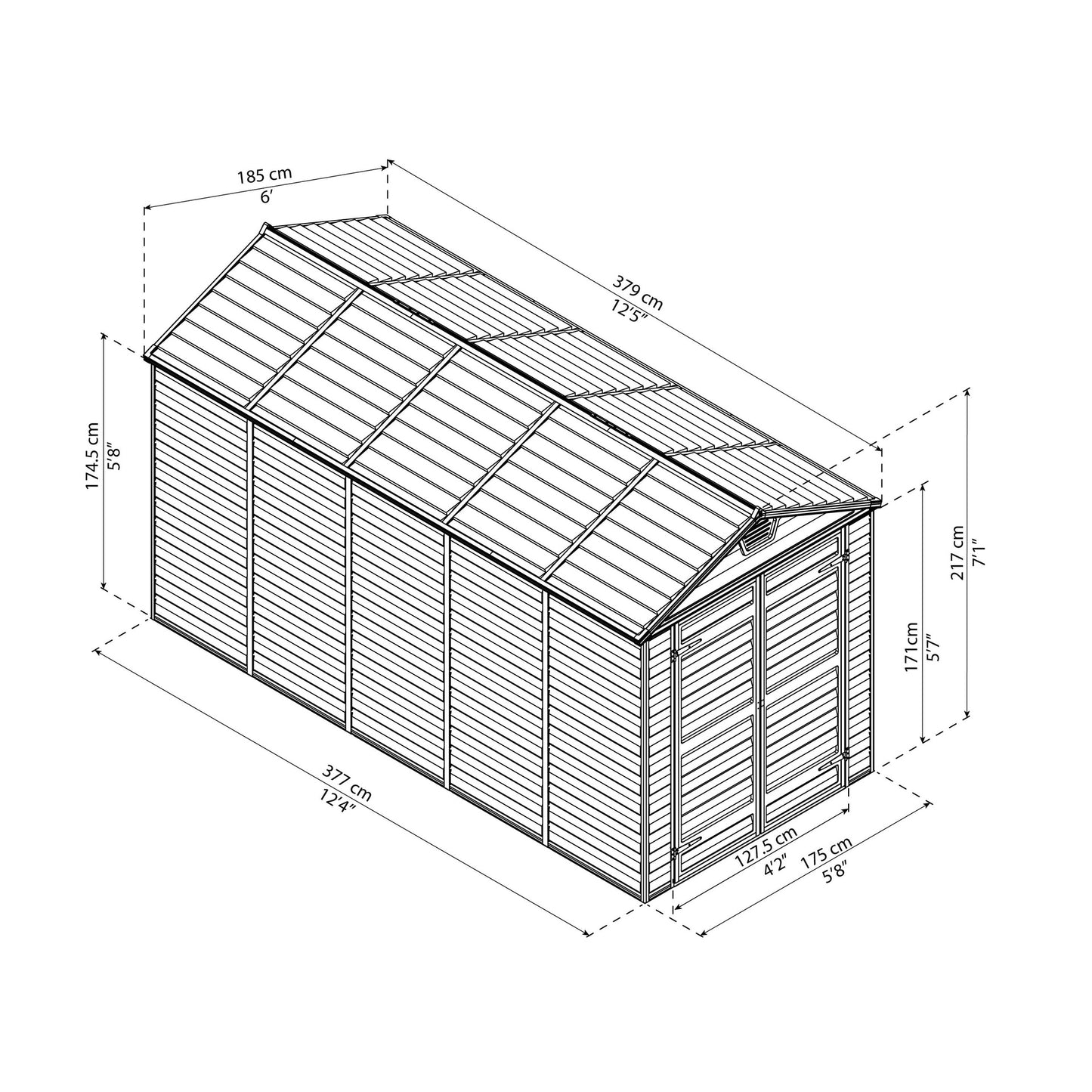 Telheiro de jardim com claraboia 378x185x217 cm cinzento escuro