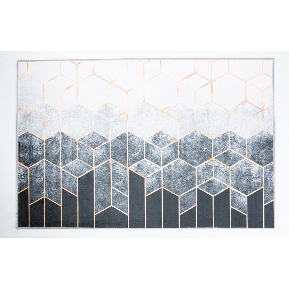 Alfombra De Salón, Alfombra De Dormitorio Pelo Suave Patrón Geométrico Azul Gris Oro Moderno 80x120cm- Decoración- Mobiliario Del Hogar_0