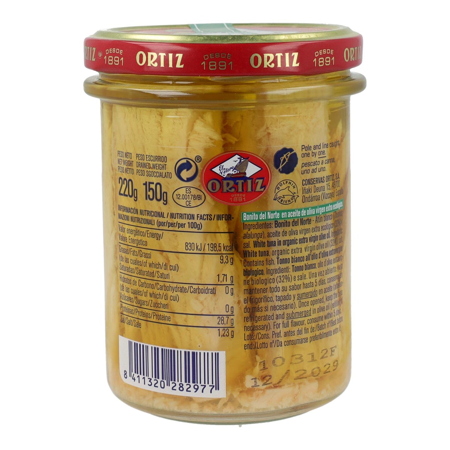 Enlatado Bonito del Norte ECO Ortiz 220g em pote.