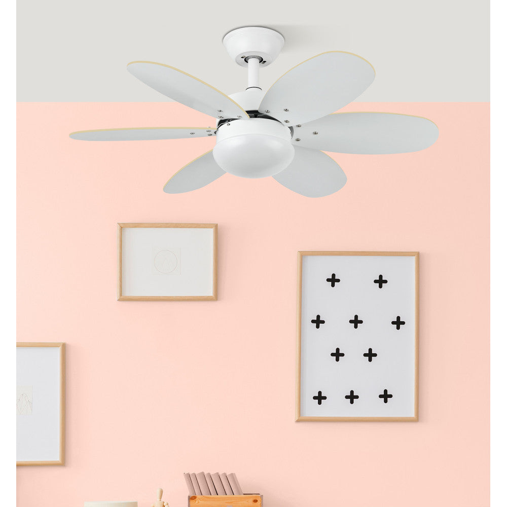 Ventilador Dc Alves 2xe27 Blanco Con 6 Aspas Rev. Blanco/haya 41x85d C/ Remoto Y Temporizador_3