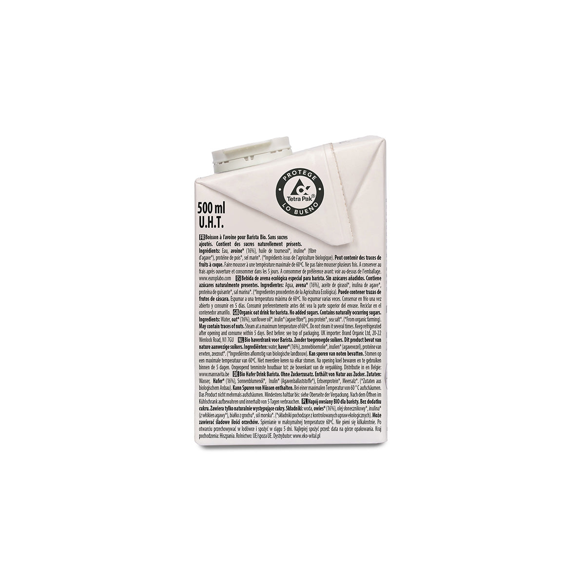 Bebida de Aveia Sem Açúcar Barista Bio ECOMIL 500 ml