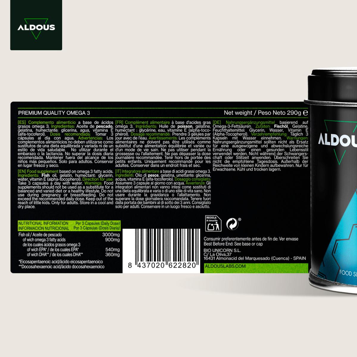 Ómega 3 - 3000 mg | EPA e DHA Aldous 210 cápsulas