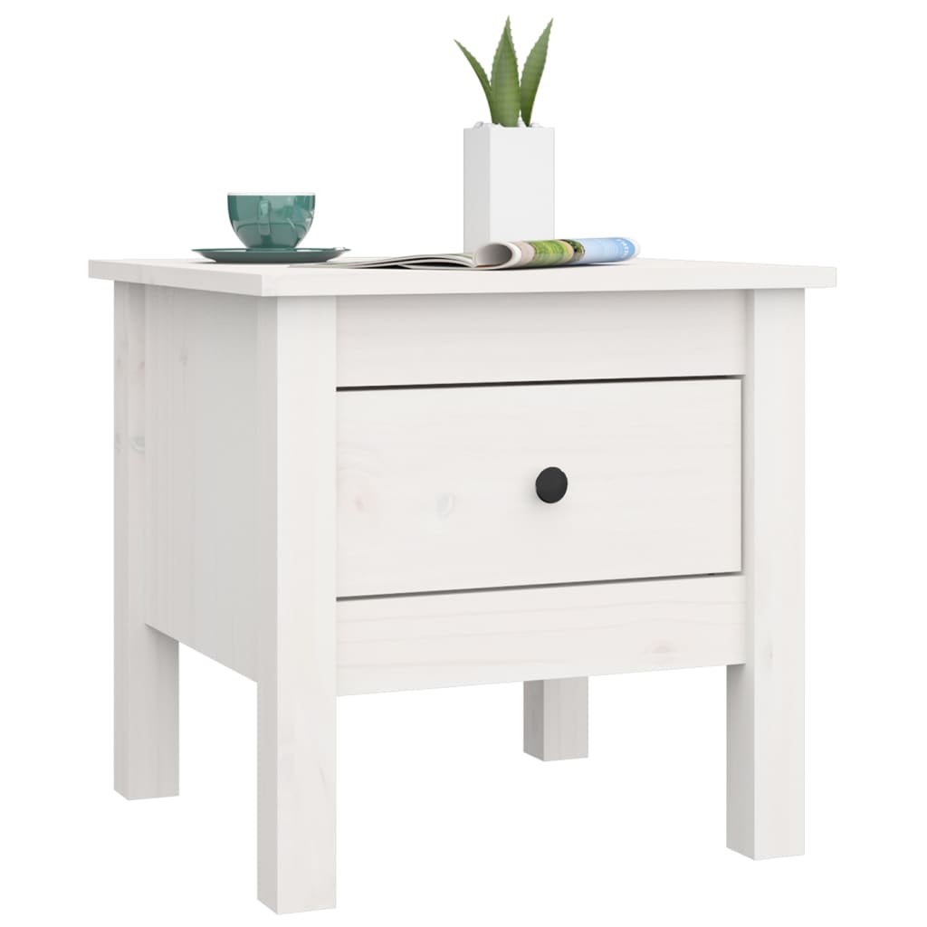 Mesa Auxiliar 2 Uds De Madera Maciza De Pino Blanco 40x40x39 Cm_4
