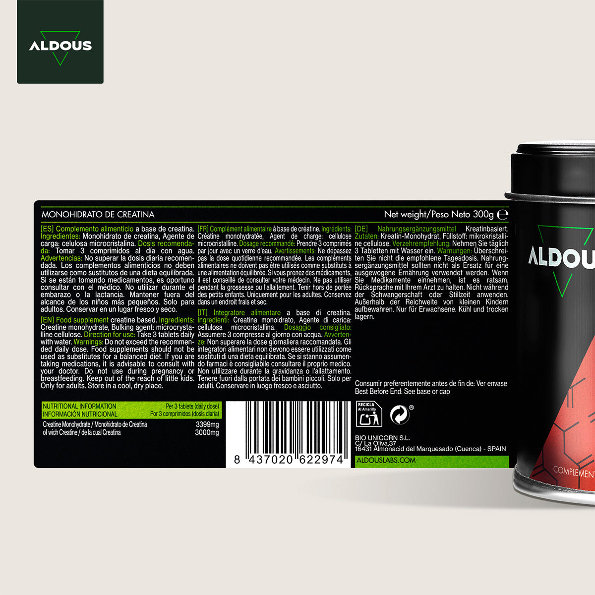 Aldous Creatina Monohidrato 3000 mg 200 comprimidos