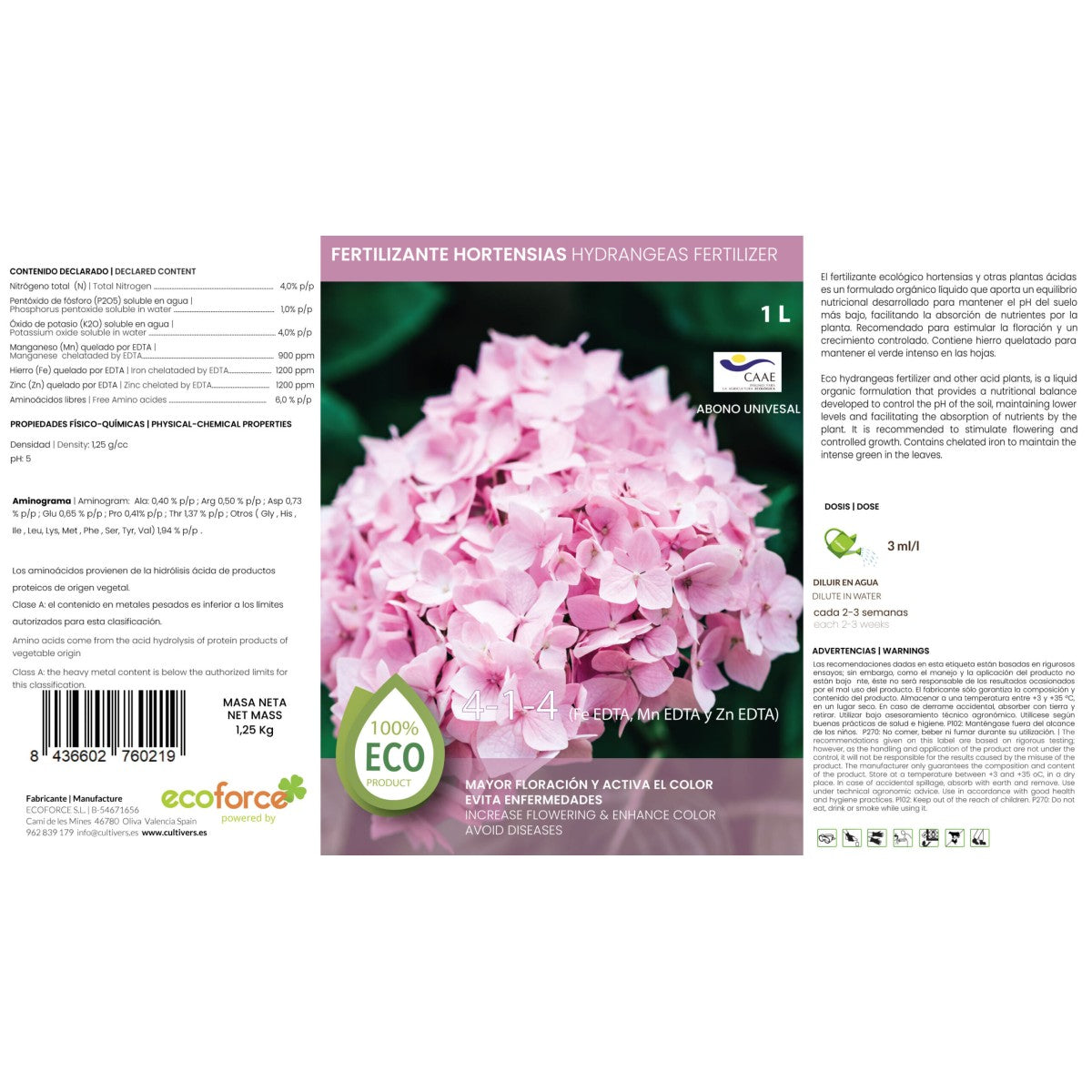 Abono Hortensias Líquido Ecológico Cultivers 10 L_3