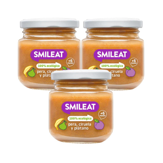 PROMOÇÃO 3x Pote Biológico de Pêra, Ameixa e Banana +6 meses Smileat 130g