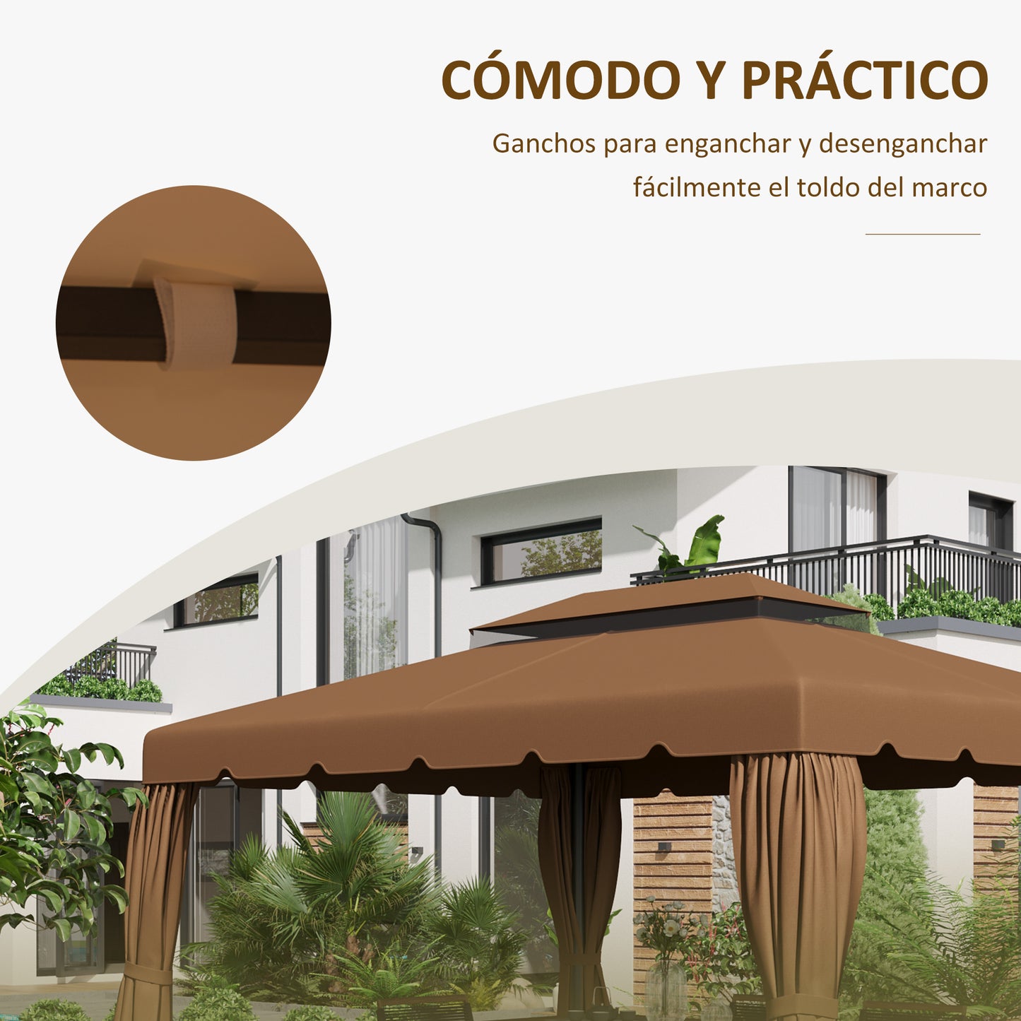 Outsunny Techo De Repuesto Para Cenador 4x3 M Con Doble Techo Café_5