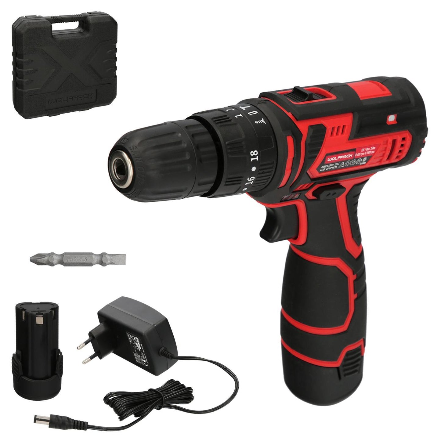 Taladro Atornillador 12 V. Con 2 Velocidades Y Percutor. Bateria 1.300 Mah. Par Apriete 35 Nm.