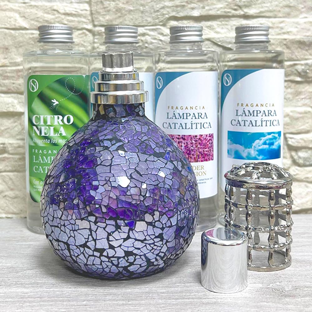 Lámpara Catalítica Mosaico Azul Océano + Aroma Mountain Mint 500ml - Elimina Malos Olores, Impurezas Y Perfuma_5