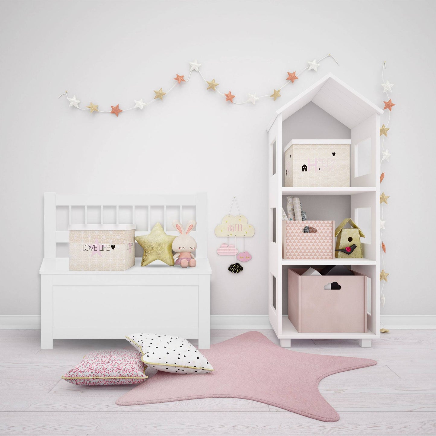 Well Home Banco De Almacenamiento Arcón Infantil De Madera Blanco - 74,5x34x64cm_4