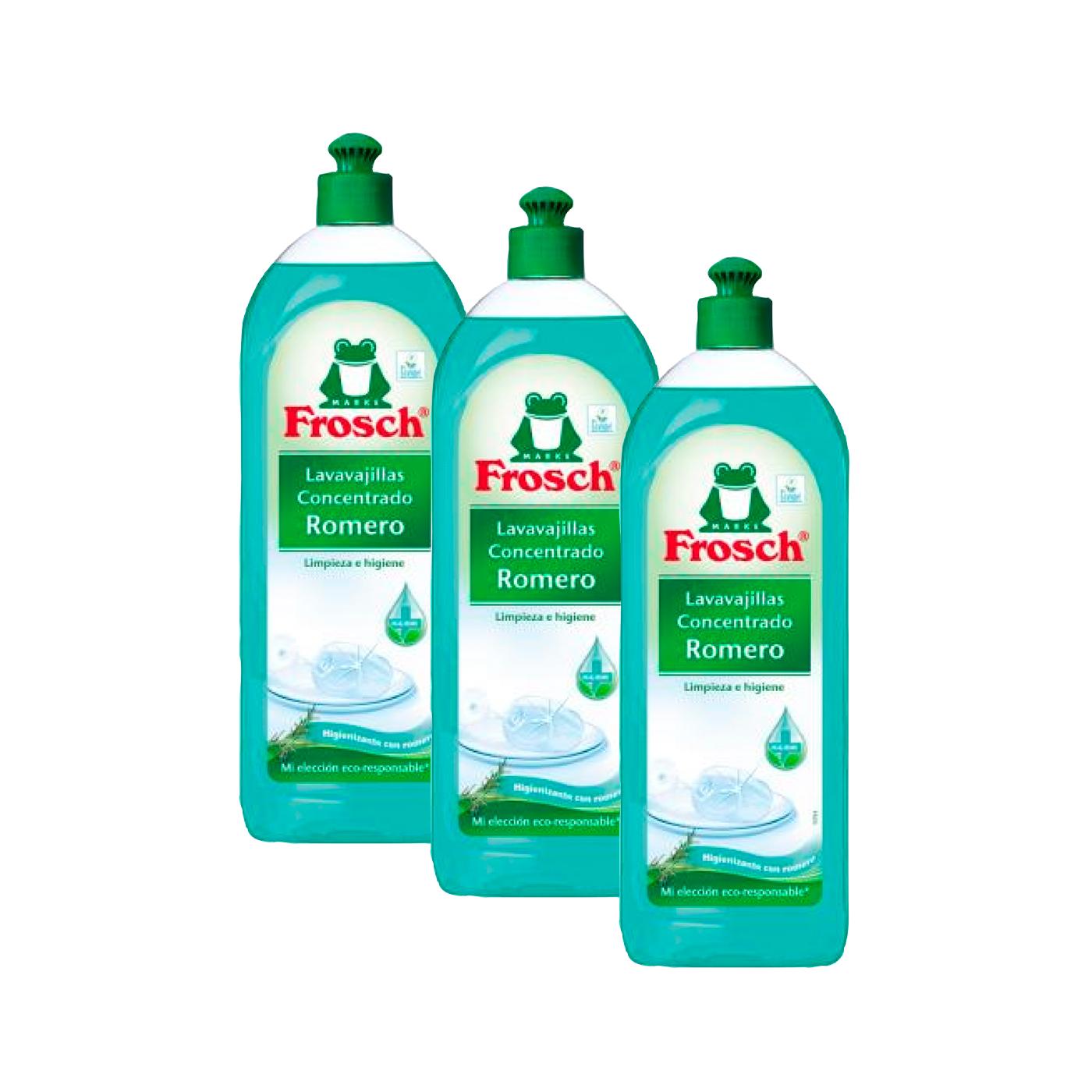 Embalagem de 3 detergentes para máquina de lavar loiça Frosch com alecrim 750 ml