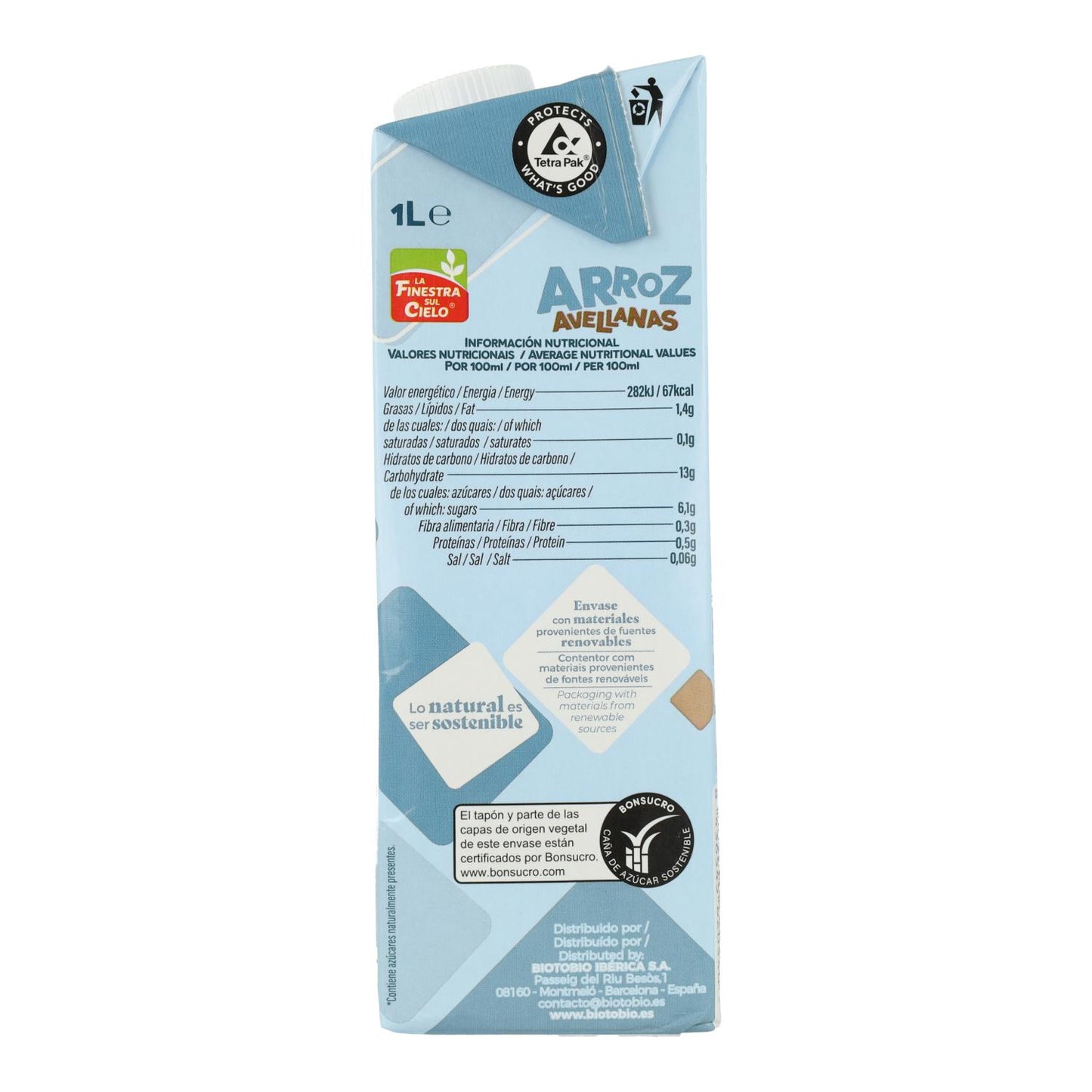 Bebida Biológica de Arroz com Avelã La Finestra Sul Cielo 1 L