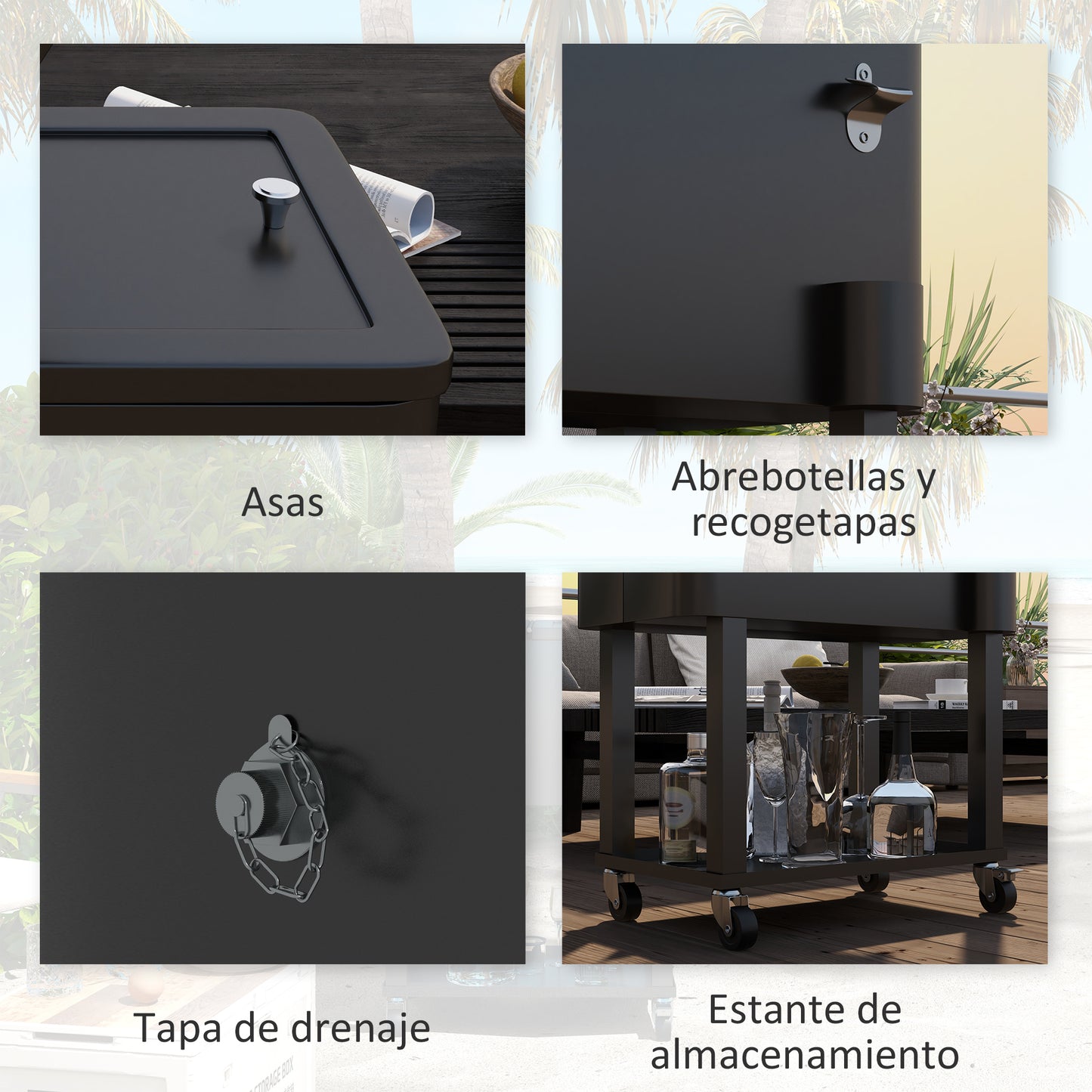 Outsunny Carro De Bebidas Refrigerado 56l Con Ruedas 67x35x80 Cm Negro_5