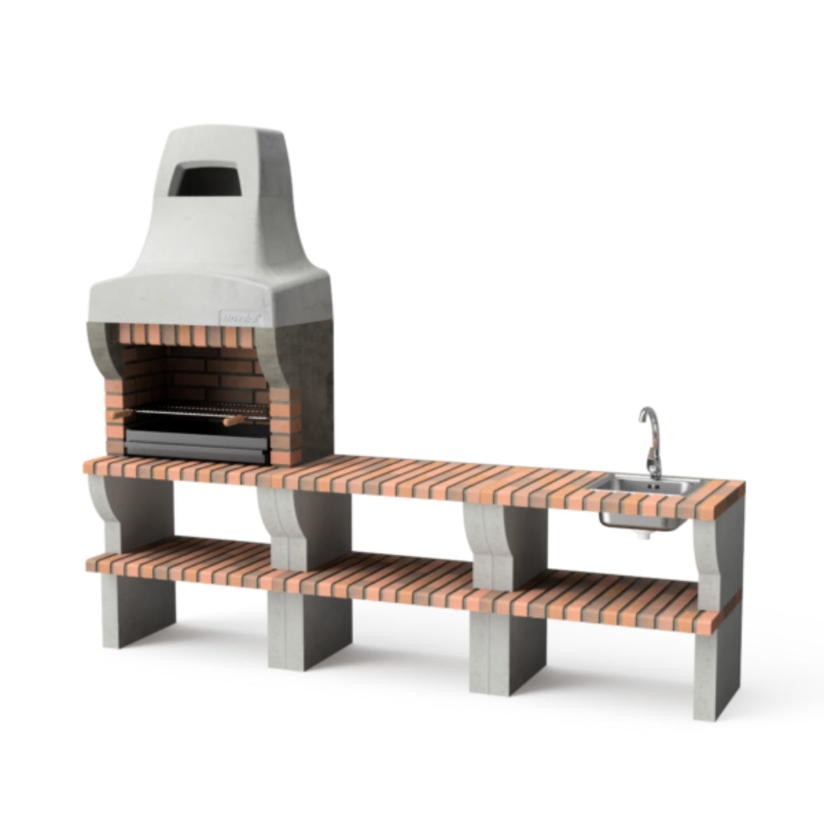 Palermo Pack 1 cozinha exterior com churrasqueira, bancada e lava-loiça, Movelar