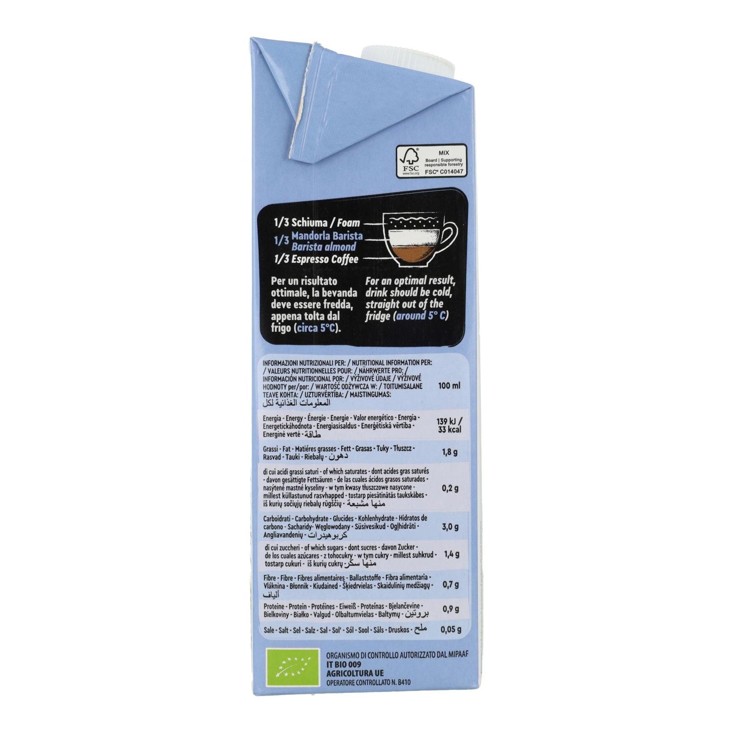 Bebida de Amêndoa Barista Vitariz Biológica Sem Glúten 1 L