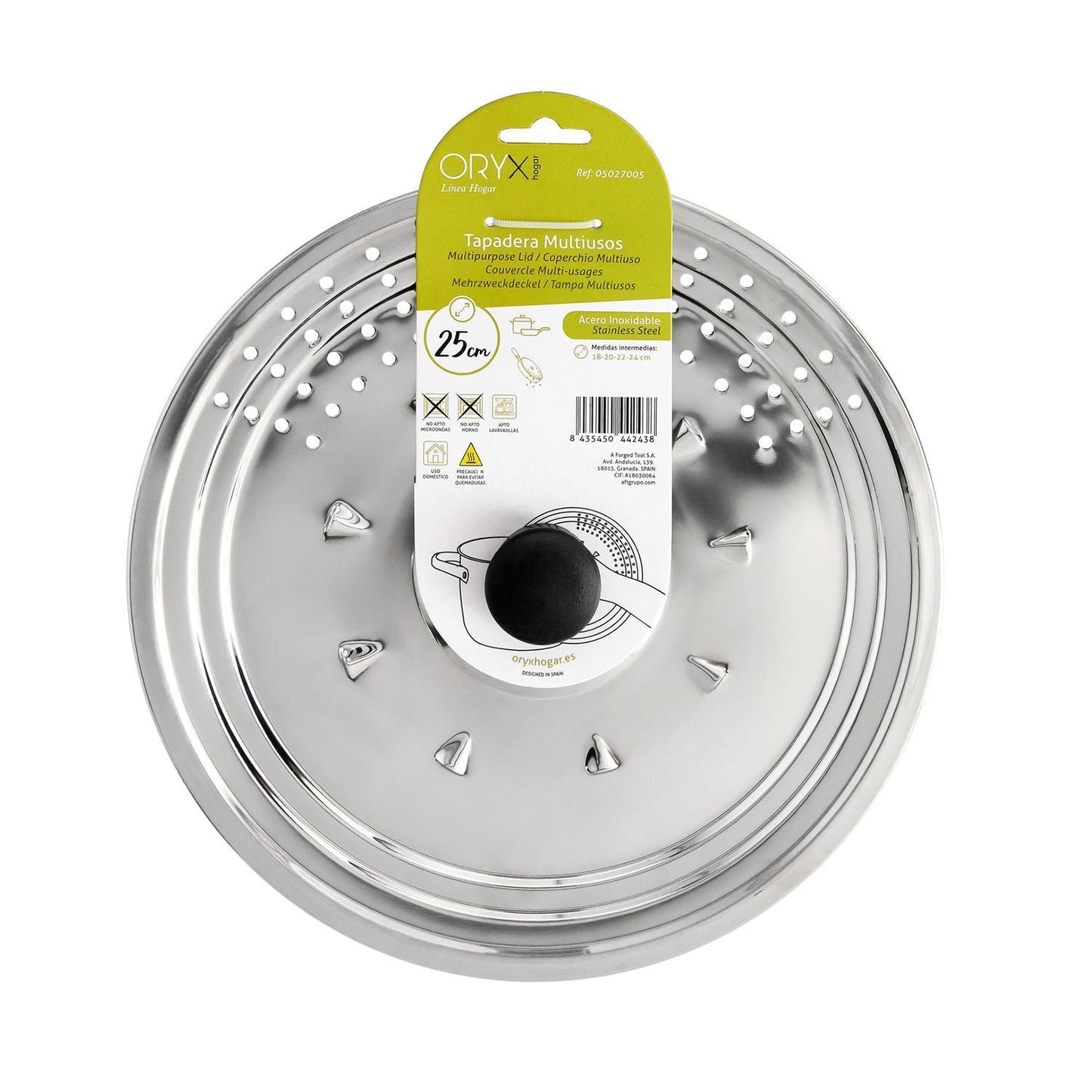 Tapadera Multiusos Acero Inoxidable Ø 25 Cm. Uso Tapa Anti Salpicaduras Y Escurridor. Tapadera Adpatable Diferentes Medidas