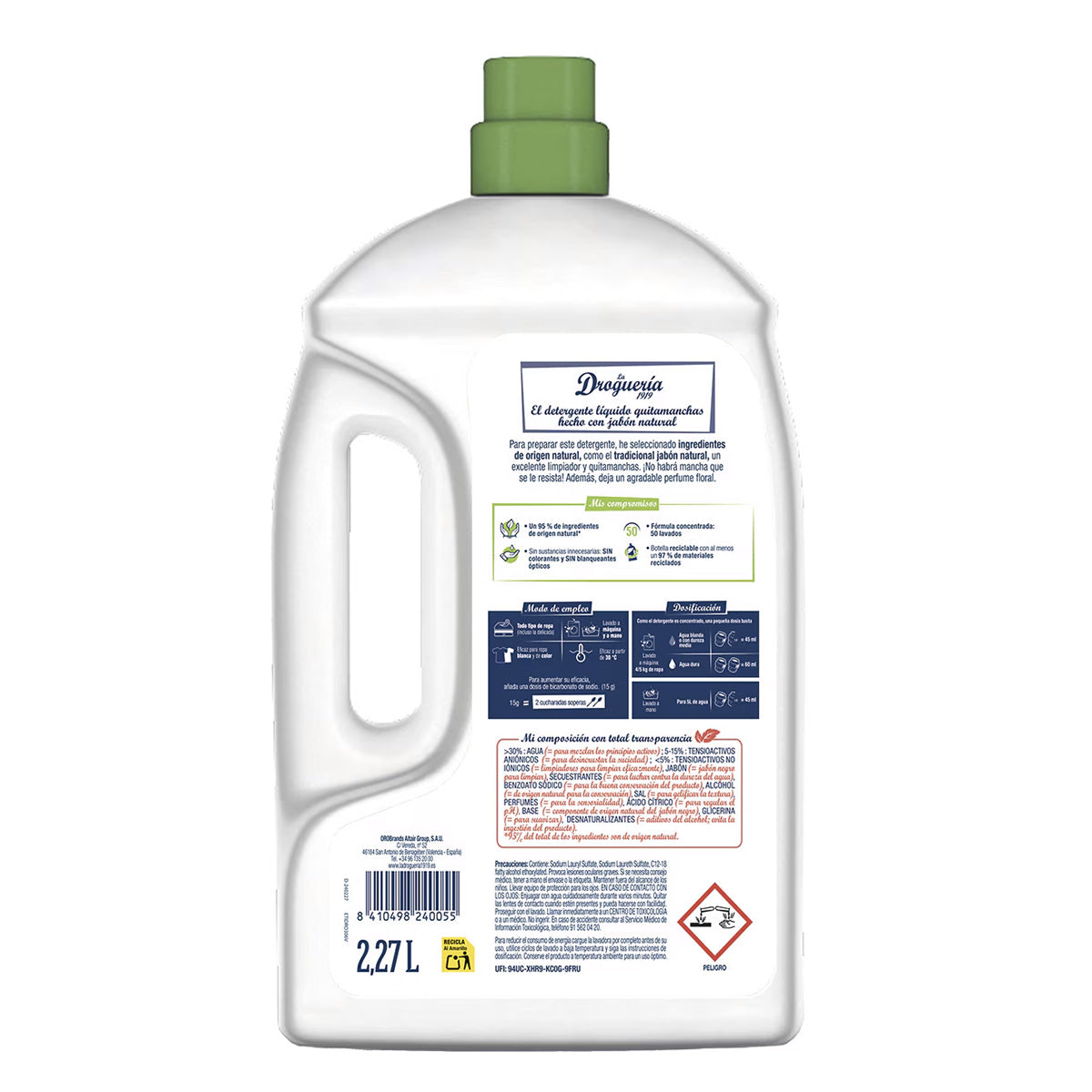 Detergente líquido com sabão natural, aroma floral, frasco LA DROGUERIA 1919, 50 doses