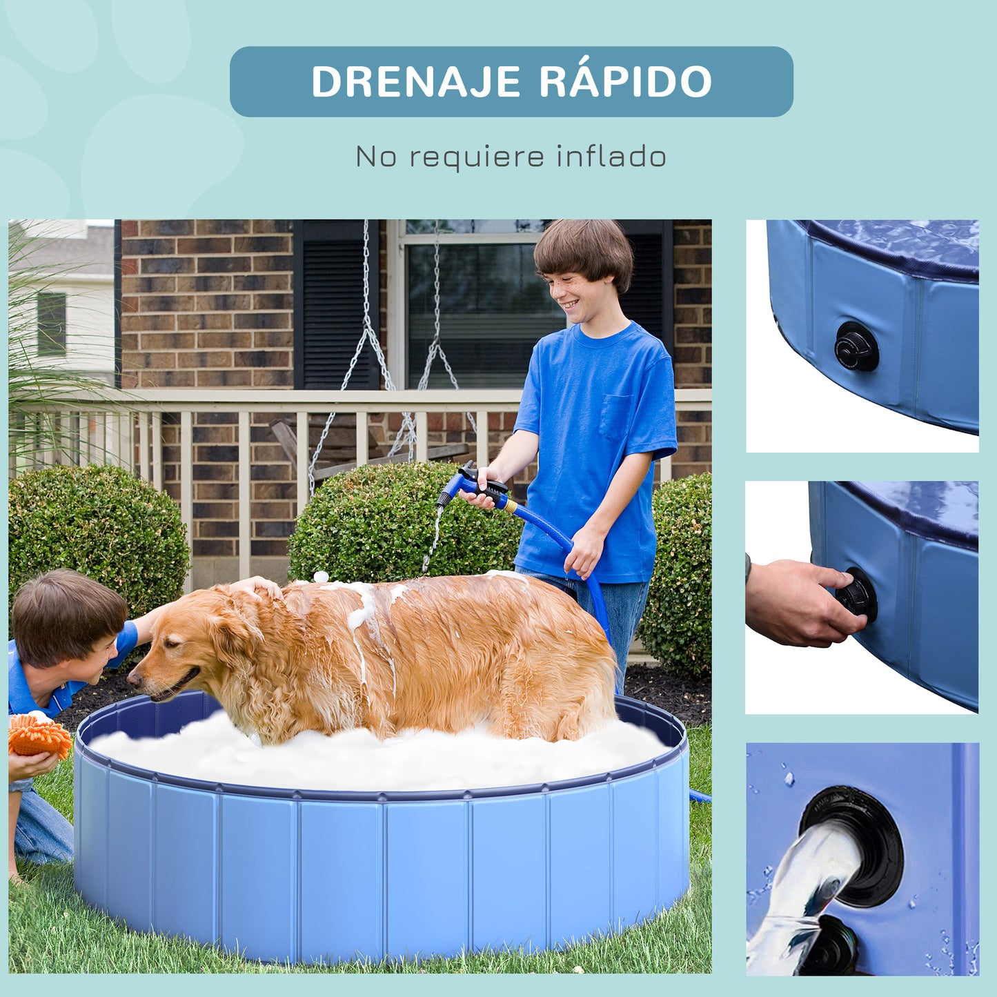 Pawhut Piscina Plegable Para Perros Gatos Bañera Portátil Antideslizante_5
