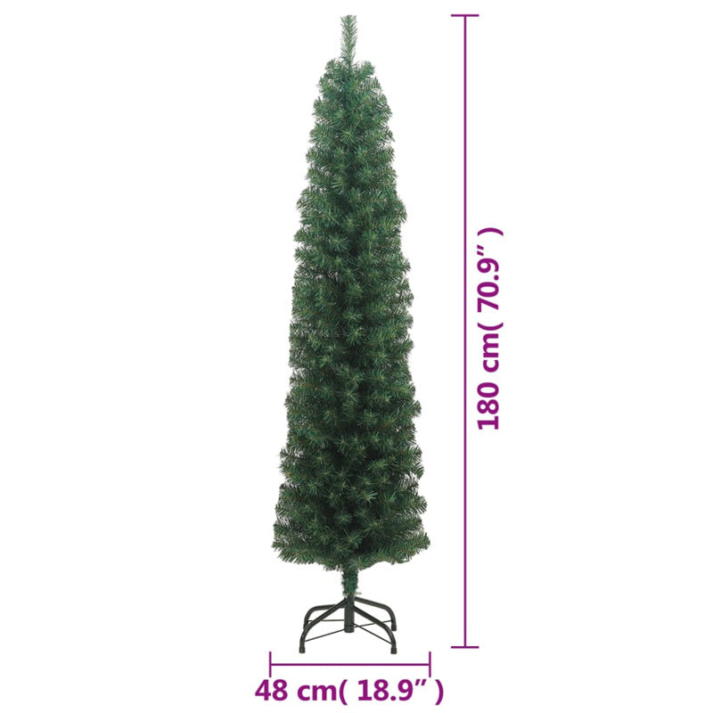 Vidaxl Árbol De Navidad Artificial Delgado Y Soporte Pvc Verde 180 Cm_5