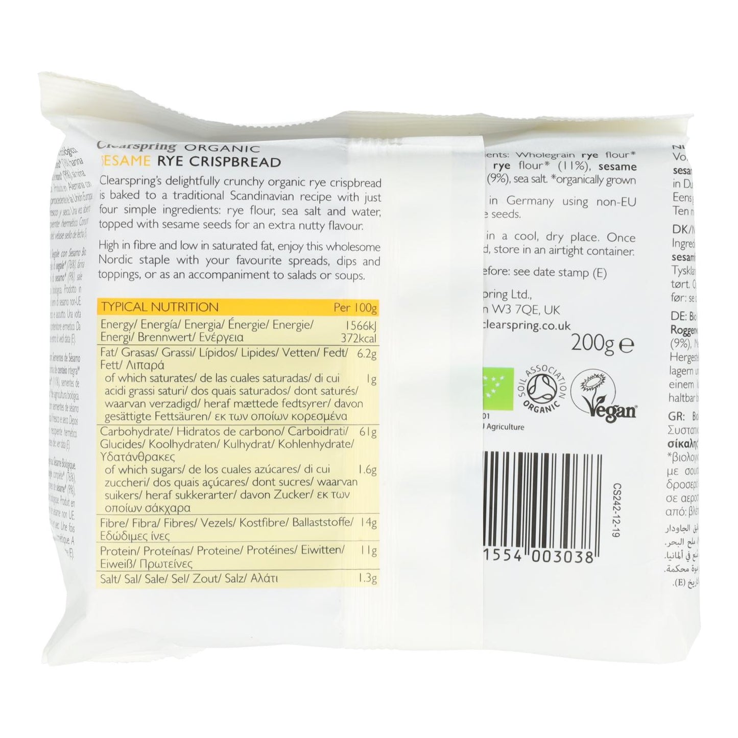 Tosta crocante de sésamo Clearspring 200g