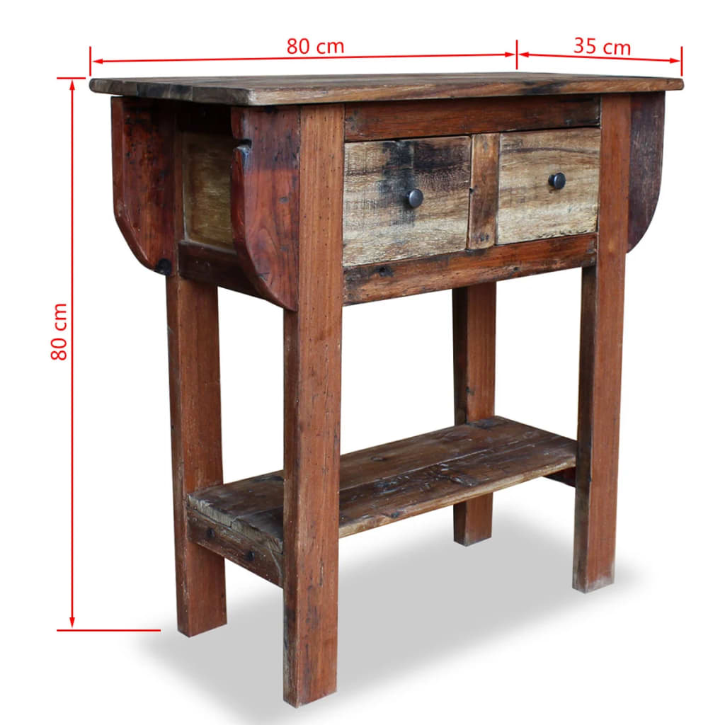 Mesa Consola De Madera Reciclada Mixta 80x35x80 Cm_3