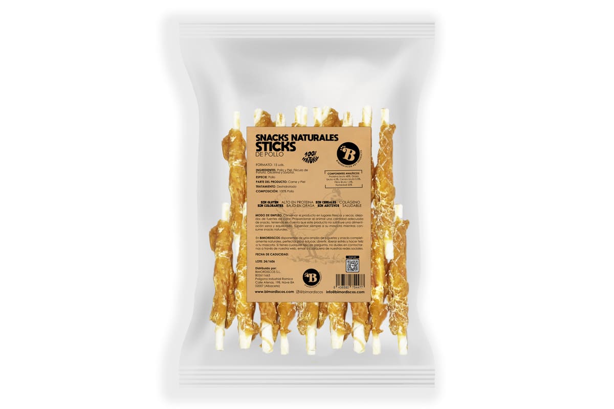 Bimordiscos Palitos De Piel De Ternera Enrollados Con Pollo Deshidratado. 15 Uds_2