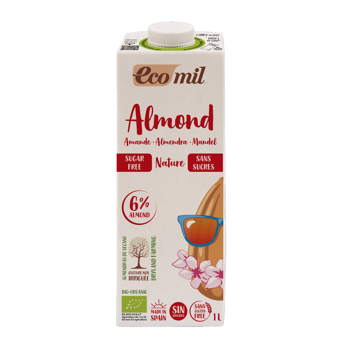 Embalagem de 6 L de bebida de amêndoa sem açúcar BIO Ecomil
