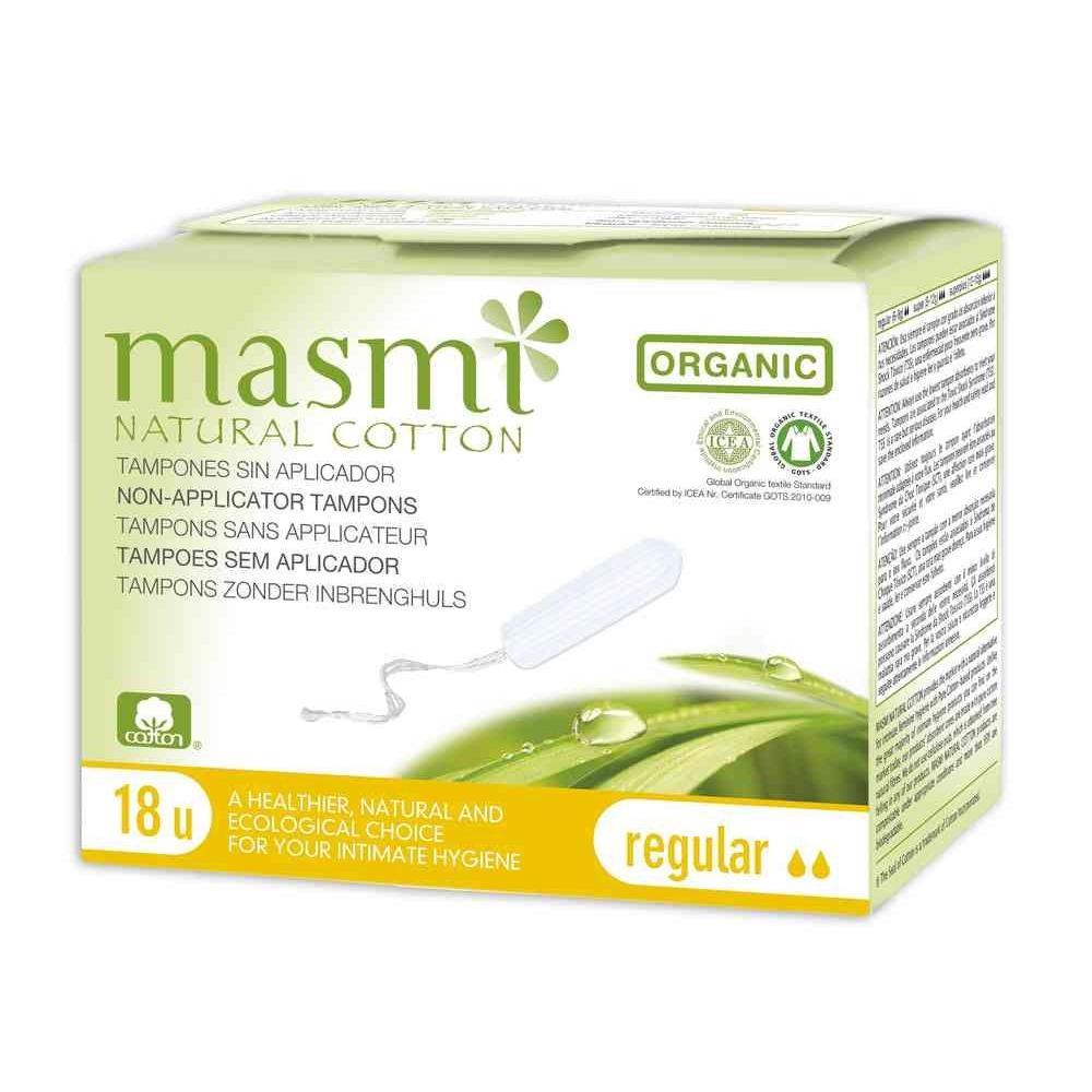 Tampón regular sin aplicador algodón ECO Masmi, 18 unidades