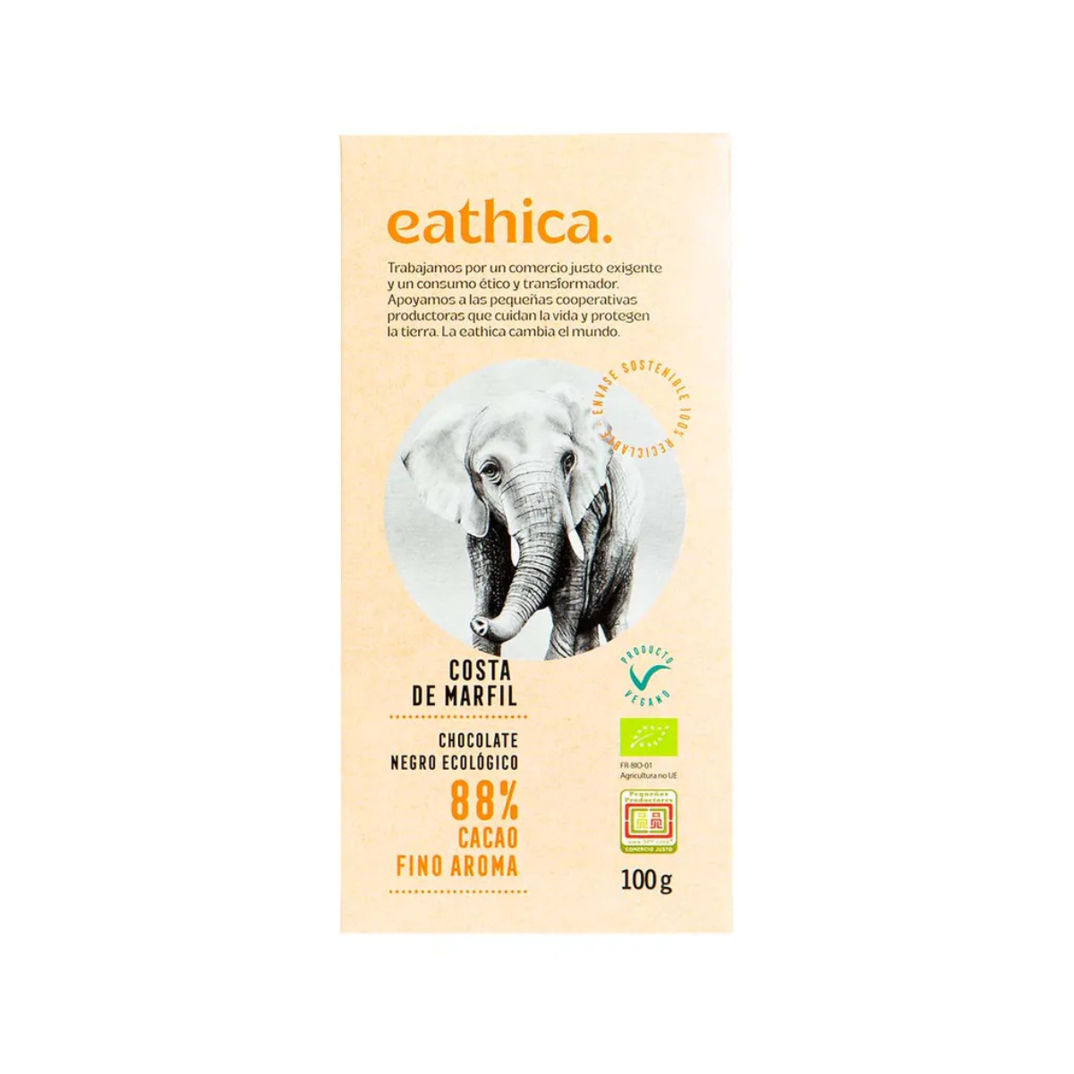 Eathica 88% Chocolate Orgânico da Costa do Marfim 100 g