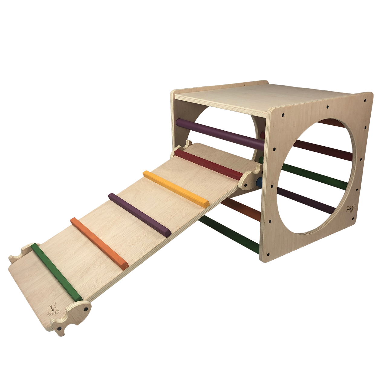 Cubo De Escalada/aprendizaje Pikler De Madera + Rampa Listones De Colores. Med: 50 X 50 X 50 Cm. Cunkrl0008. Woodgo.
