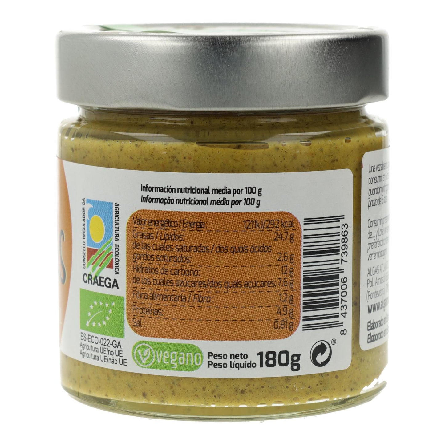 Paté de Legumes Algamar com Alga, Cenoura e Cúrcuma 180 g