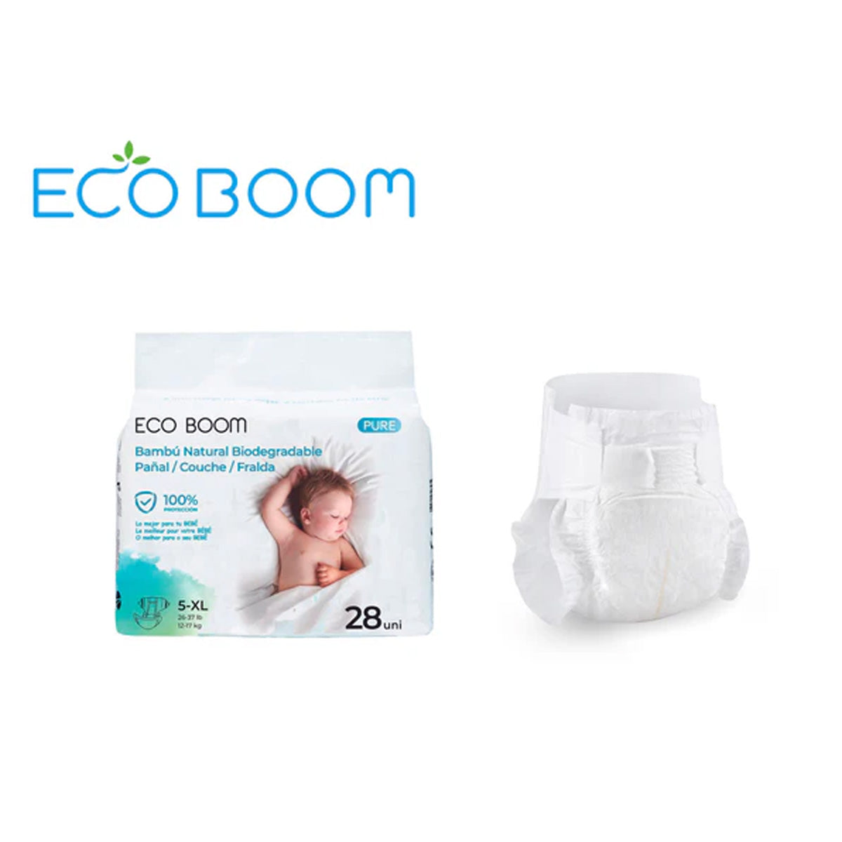Fralda Pure Premium ECO BOOM Bamboo T5/XL (12 a 17 kg) 28 unidades