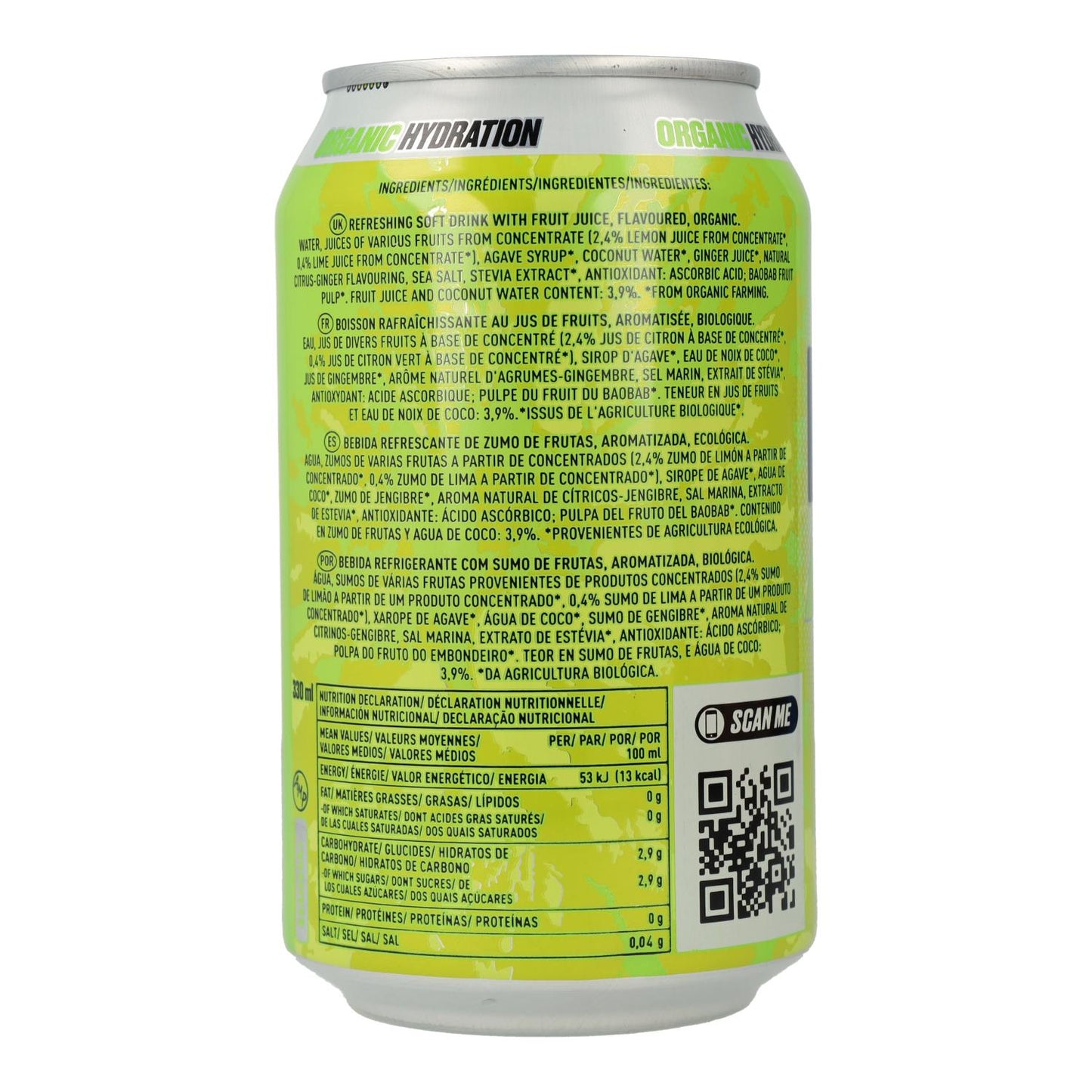 Bebida Isotónica Biológica RAW Sabor a Lima e Limão Lata 330 ml