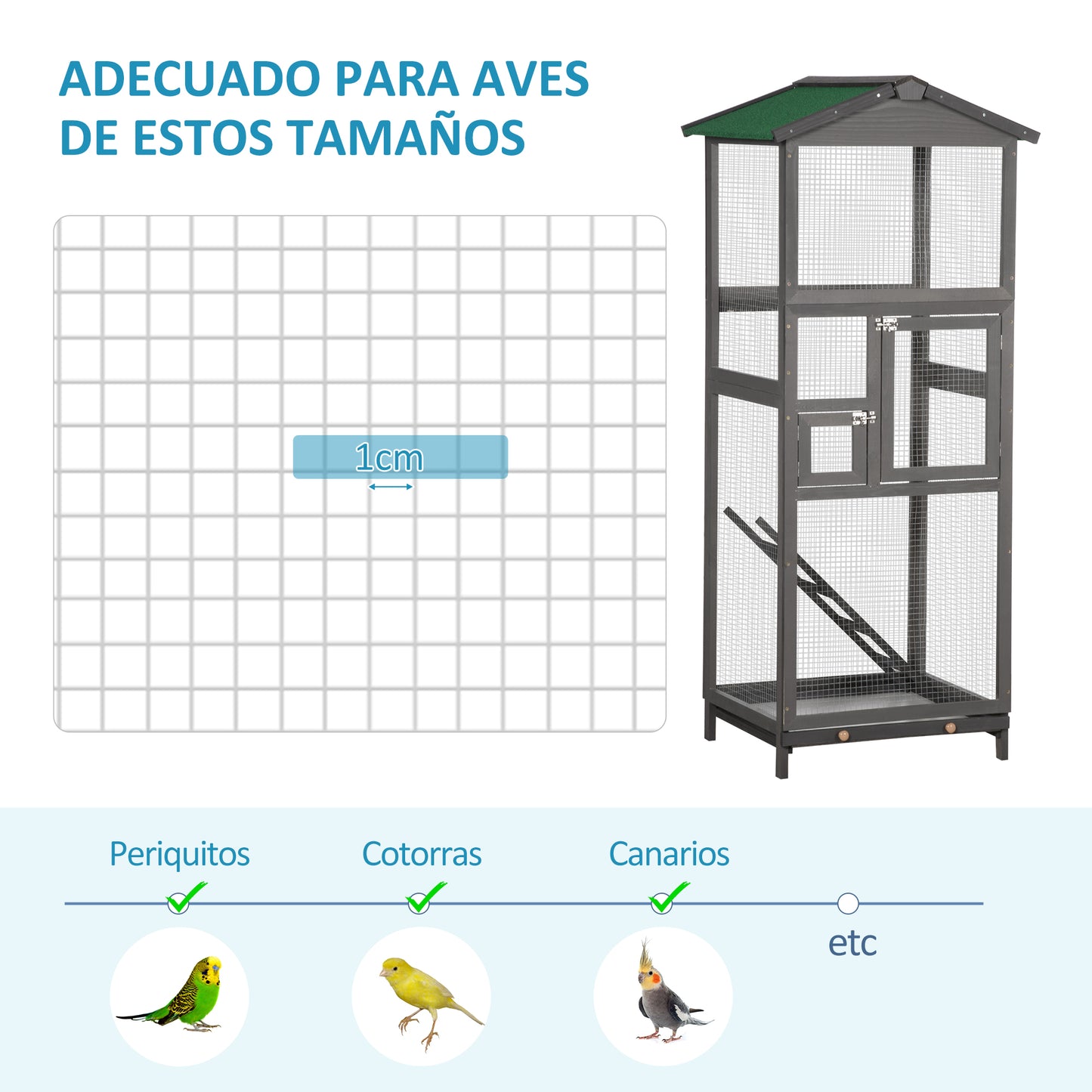 Pawhut Jaula Para Pájaros De Madera Con Bandeja Extraíble Techo Asfáltico_5