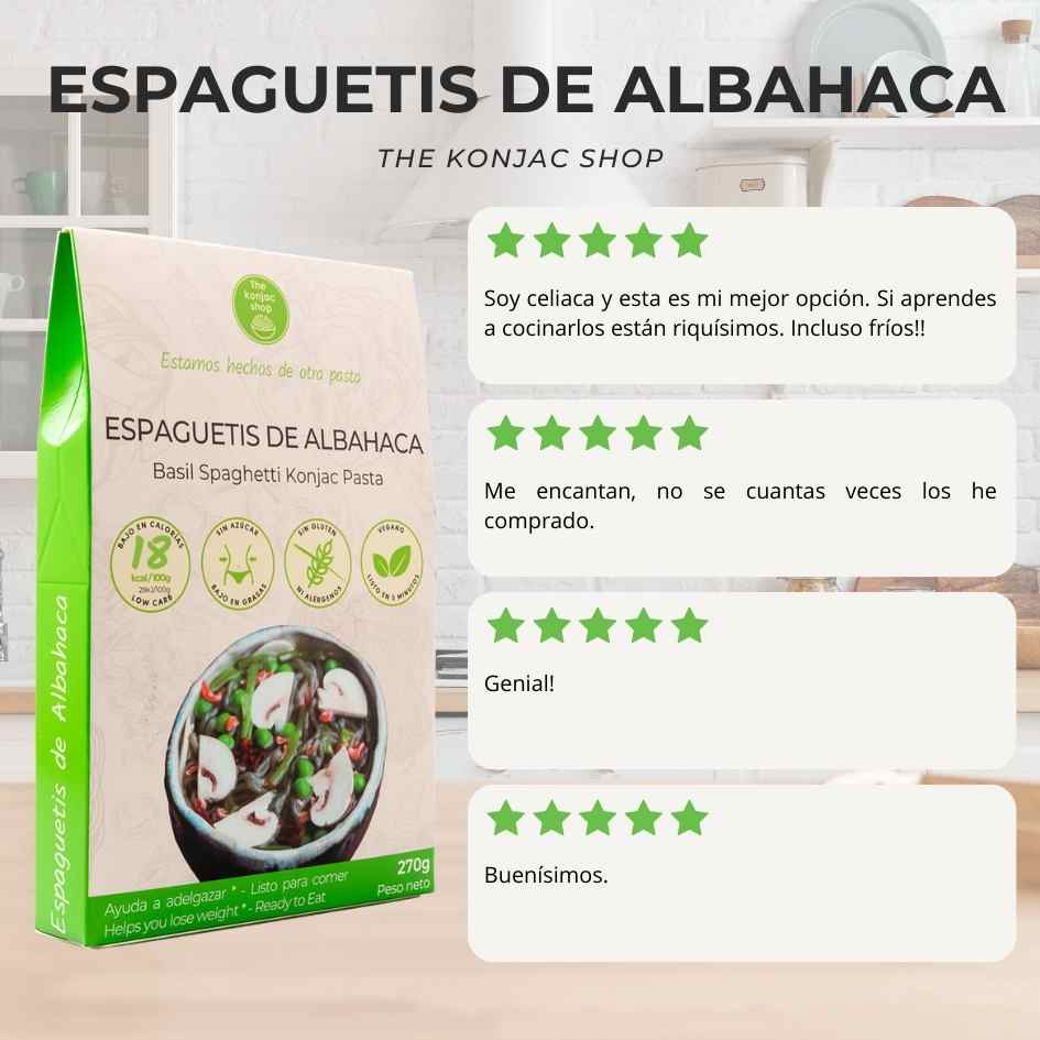 Esparguete Konjac com manjericão The Konjac Shop 270g