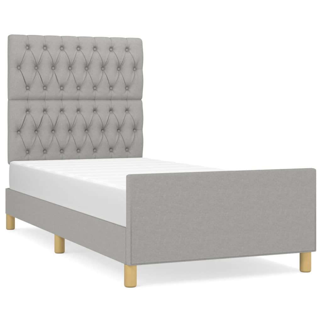 Estructura De Cama Con Cabecero De Tela Gris Claro 90x190 Cm / Vetonek_5