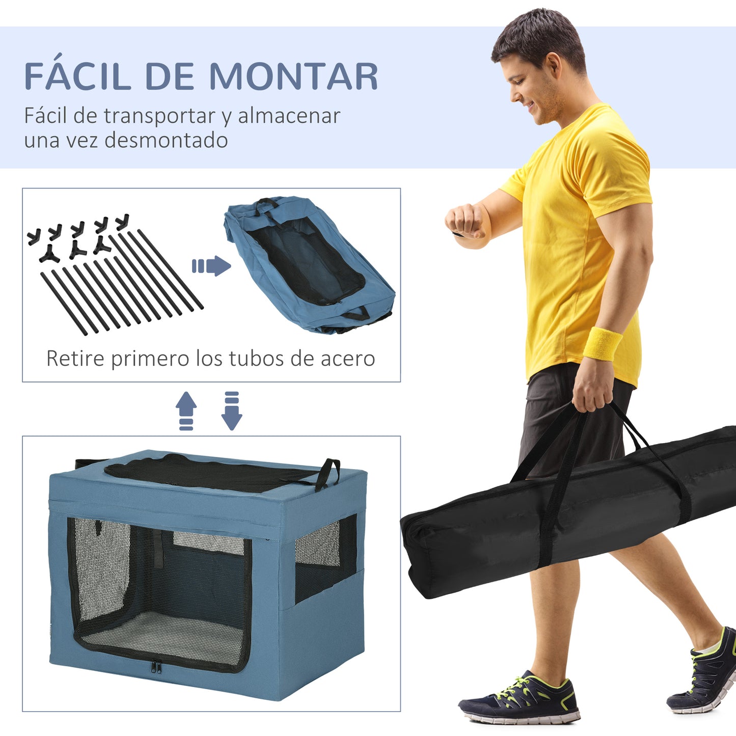 Pawhut Transportín Mochila Para Perros Gatos Con Cojín 69x51x51cm Azul_5