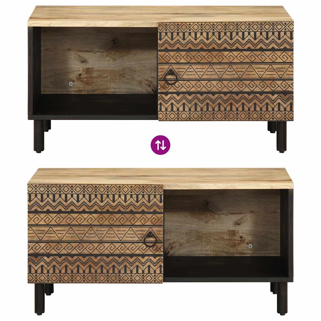 Mesa De Centro Madera Maciza De Mango Rugosa Negro 80x50x40 Cm_4