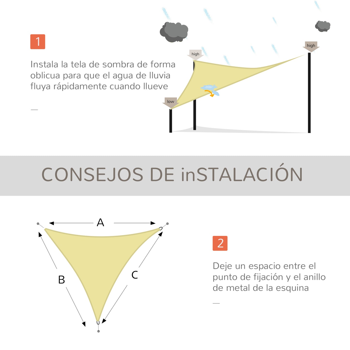 Outsunny Toldo Vela Sombrilla Parasol Triangular 6m De Poliéster 160g/m² Arena_5