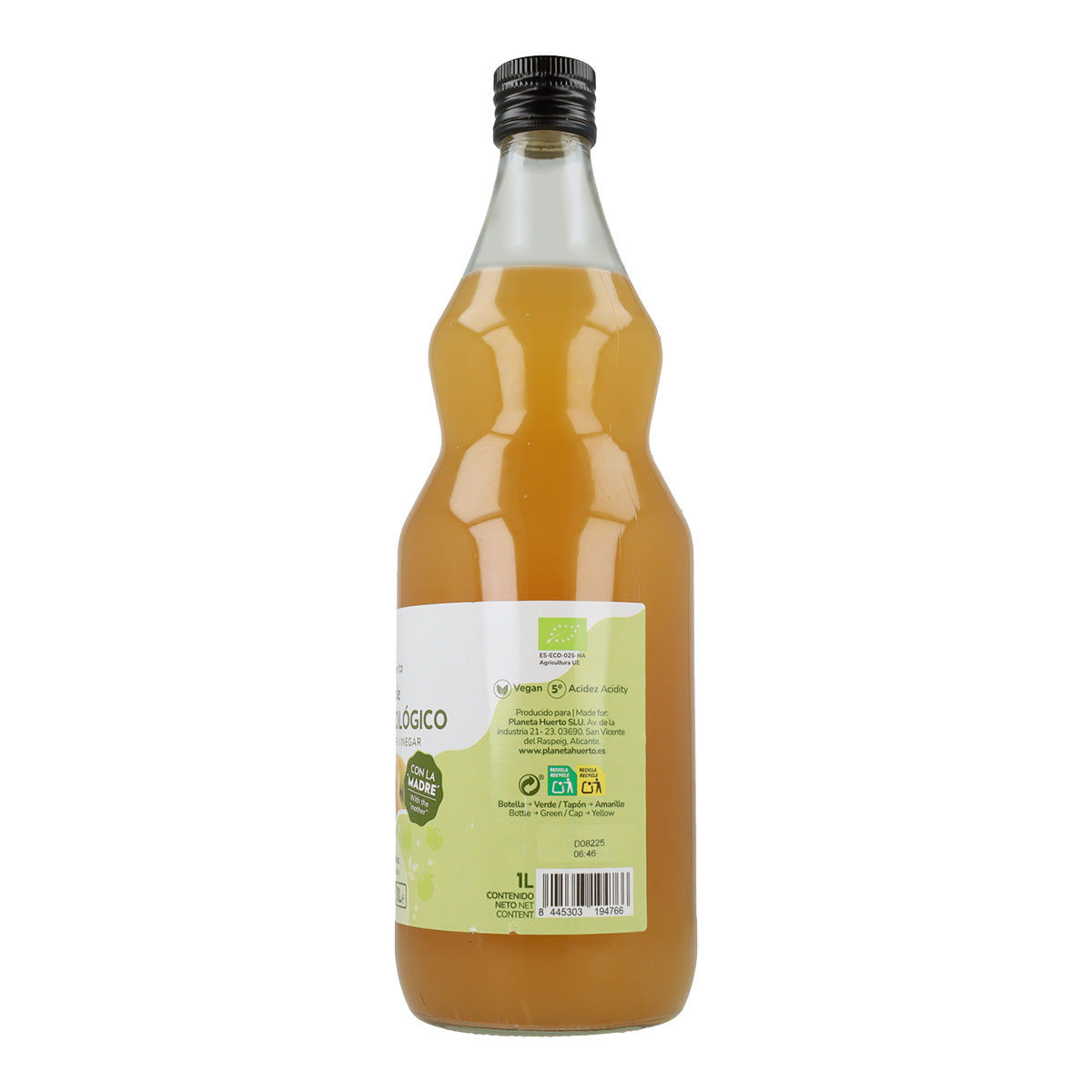 Vinagre de maçã cru biológico não filtrado com a mãe Planeta Huerto 1L