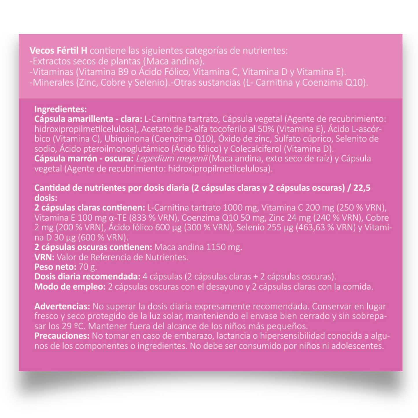 Fértil H Vecos 45+45 Cápsulas | Estimulación De Fertilidad Masculina | Zinc + Selenio_4