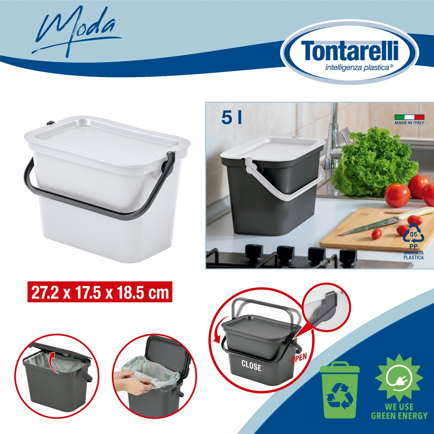 Papelera moda Con Asa 5l Blanco