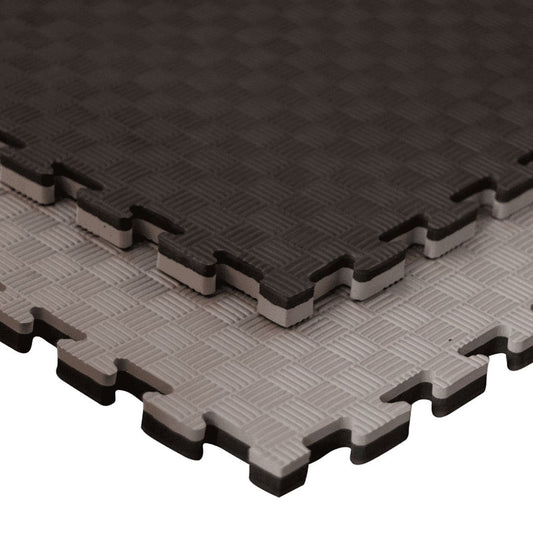 Tatami Puzzle 2,5cm 100x100cm, Pack 4 Unidades – Superficie 5 Líneas Gris/negro