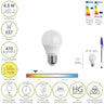 Bombilla Led Esferica Rosca E27 4.5 Watt. Equivale A 55 Watt. 470 Lumenes. Luz Cálida (2700º K.)