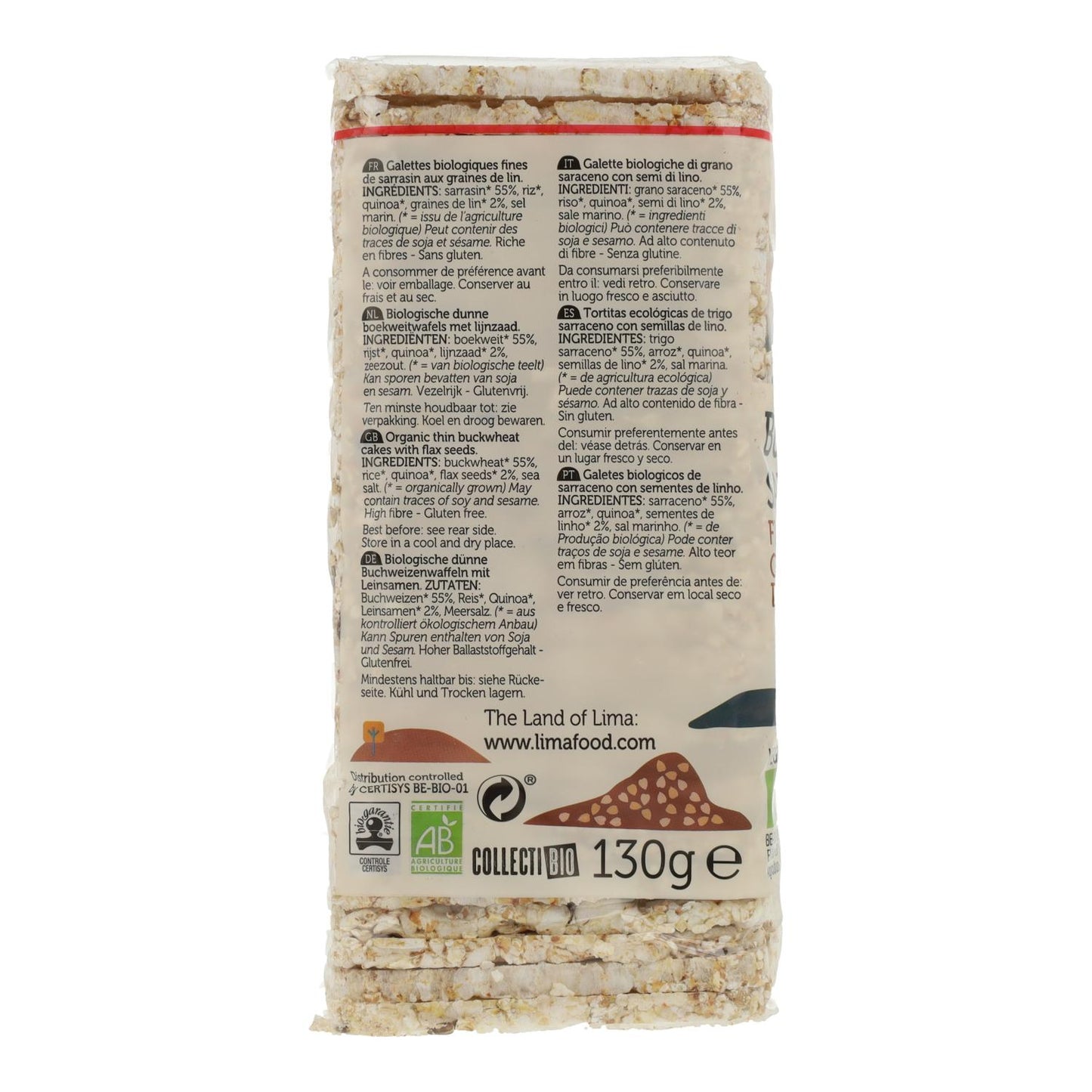 Panquecas finas de trigo sarraceno e linhaça Lima 130 g