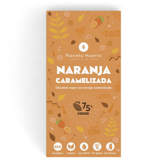 Barra de chocolate negro 75% com laranja caramelizada ECO Planeta Huerto 70 gr