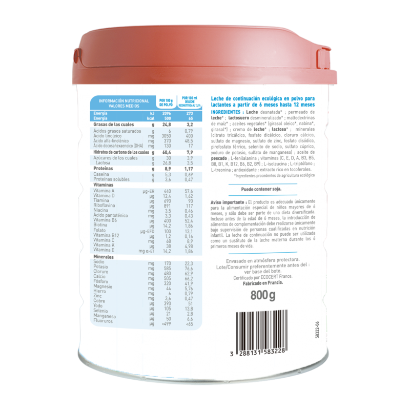 Embalagem de 2 leites de transição Primea 2 (6 a 12 meses) Biológico, 800 g Babybio