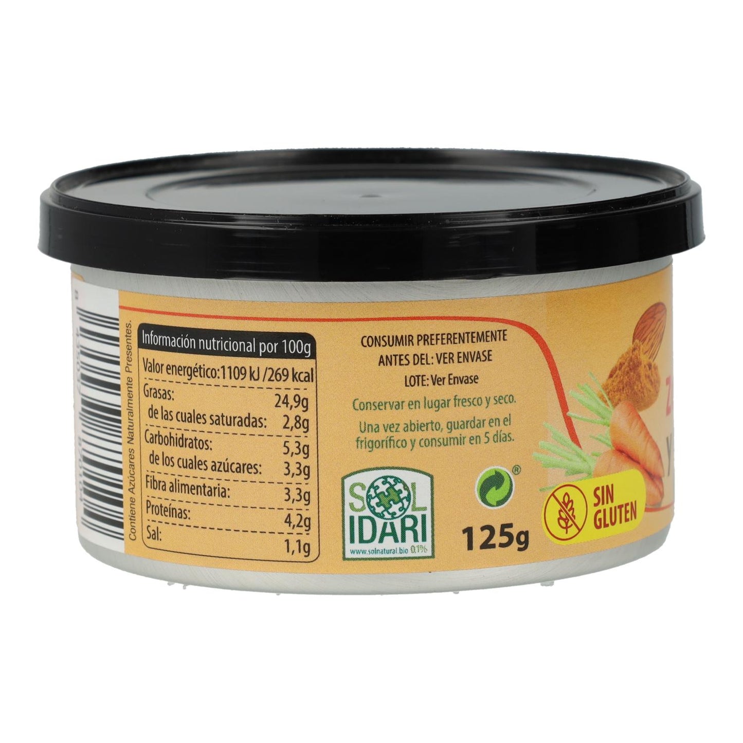 Patê Vegan de Cenoura e Cúrcuma Sem Glúten Bio Sol Natural 125 g