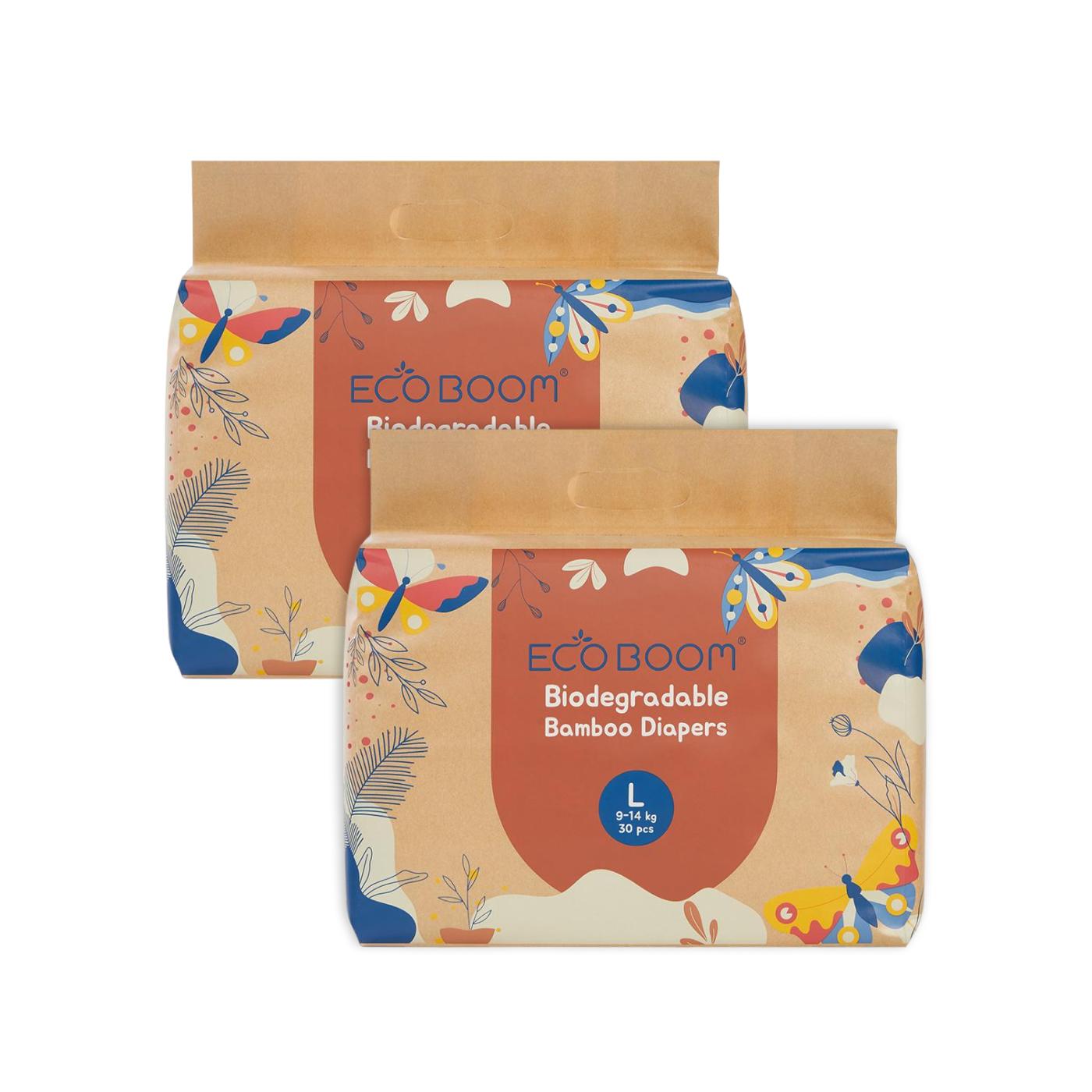 Pacote de poupança para fraldas de bambu Ecoboom T4 com 60 unidades